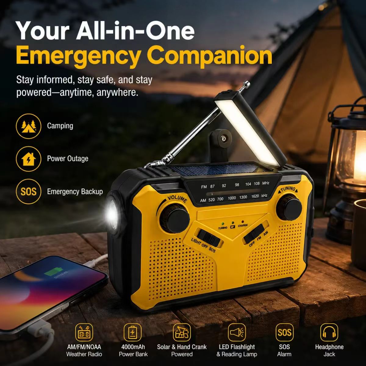 Emergency Radio Solar - AM/FM Portable Solar Radio with Crank